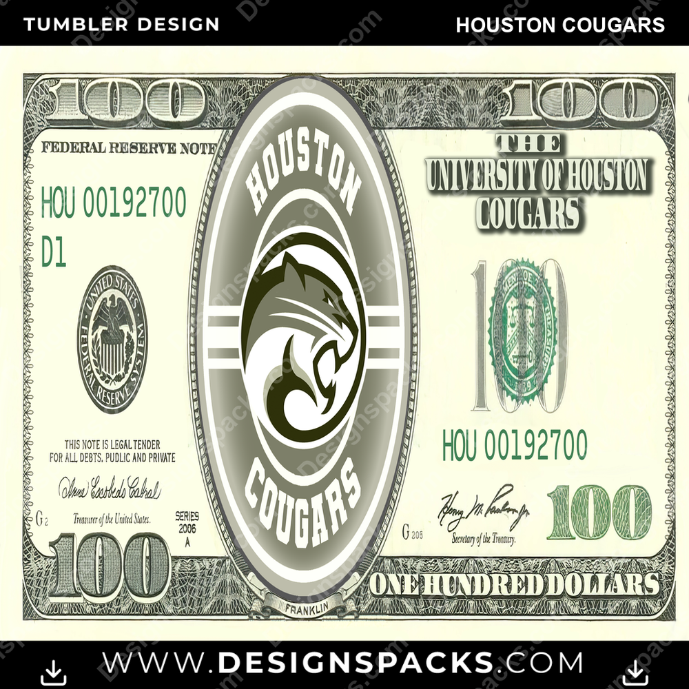 College Sport 100 Dollar Bill Houston Cougars NCAA College Sport Tumbler Digital Wrap Design Download