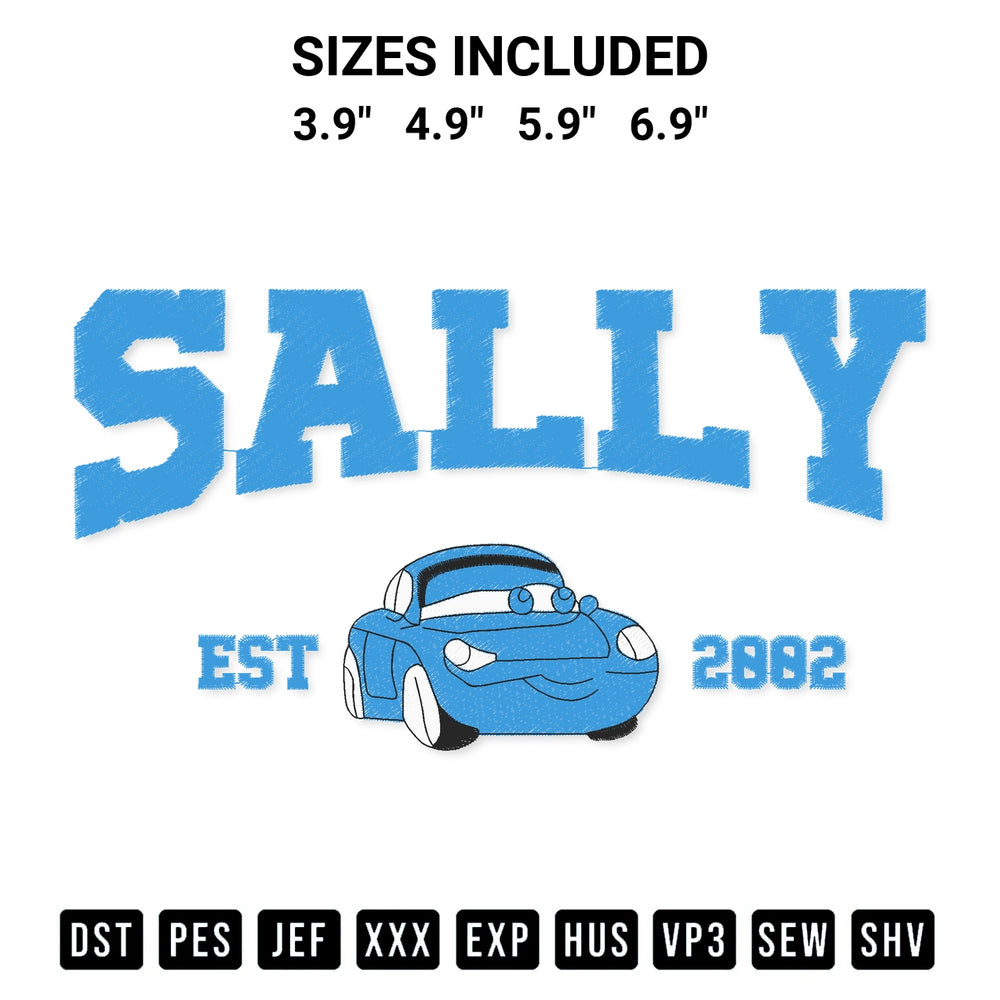 Discover the perfect addition to your crafting collection: Sally Carrera Est 2002 Embroidery Design embroidery file. Instantly available at Designspacks.com. Available sizes: 3.9", 4.9", 5.9", 6.9".
