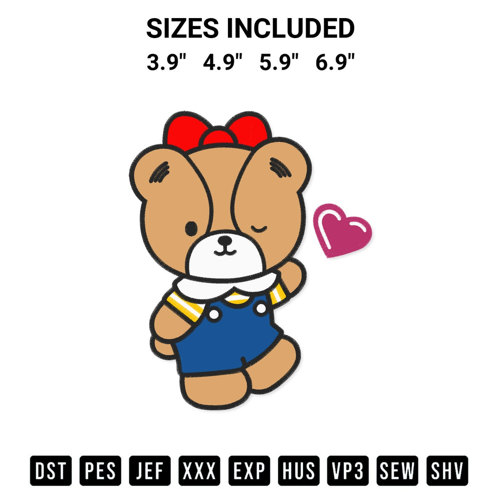 Add a unique touch to your apparel with the Tiny Chum Bear Cute Embroidery Design embroidery file. Premium instant download available now on Designspacks.com. Available sizes: 3.9", 4.9", 5.9", 6.9".