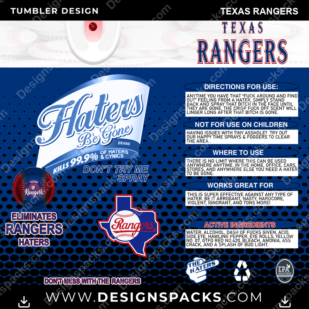 Baseball Haters Be Gone Texas Rangers Tumbler Digital Wrap Design
