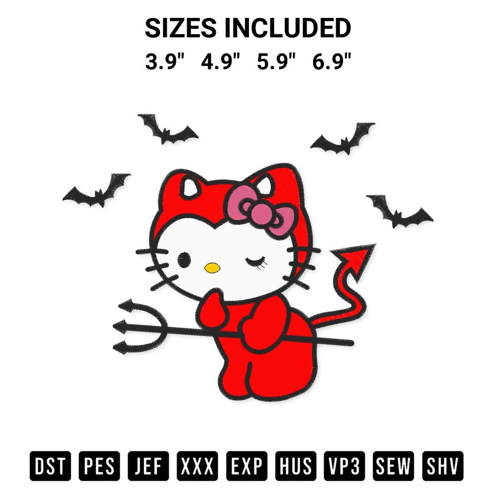 Discover the perfect addition to your crafting collection: Hello Kitty Devil Halloween Embroidery Design embroidery file. Instantly available at Designspacks.com. Available sizes: 3.9", 4.9", 5.9", 6.9".