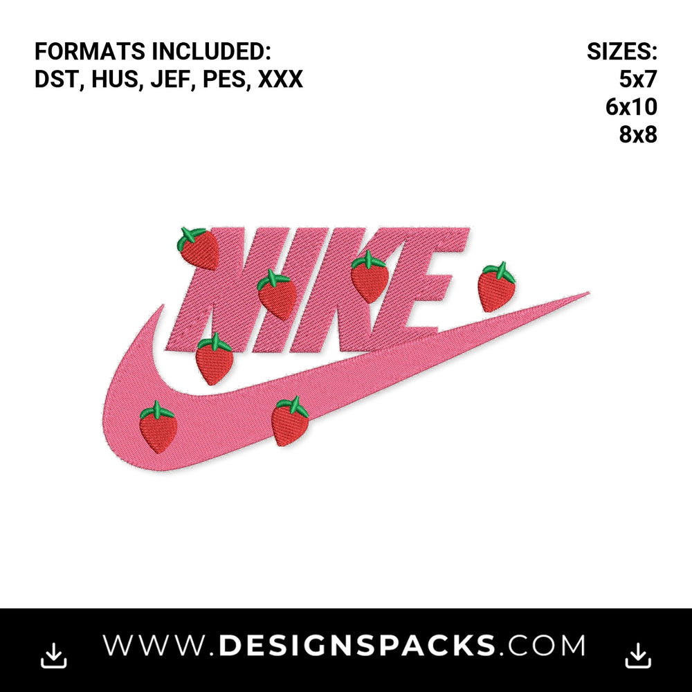 Pink Nike Strawberry Swoosh Embroidery Design - Instant digital download pattern at Designspacks.com