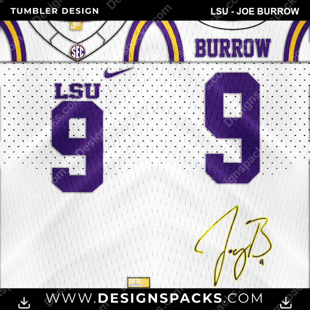 College Sport Jersey LSU - Joe Burrow NCAA College Sport Tumbler Digital Wrap Design Download