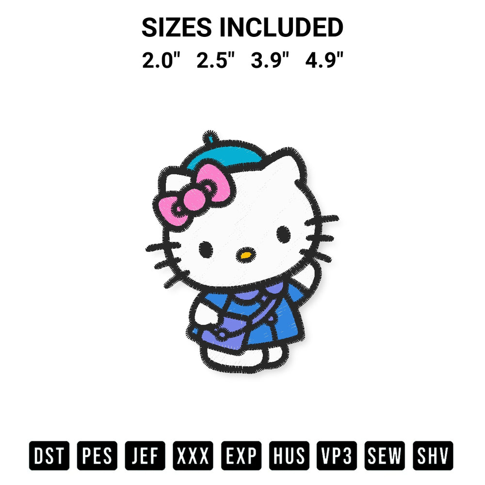 Download the Hello Kitty Goes To School Embroidery Design machine embroidery design exclusively at Designspacks.com. Premium digitized pattern for apparel and DIY crafts. Available sizes: 2.0", 2.5", 3.9", 4.9".