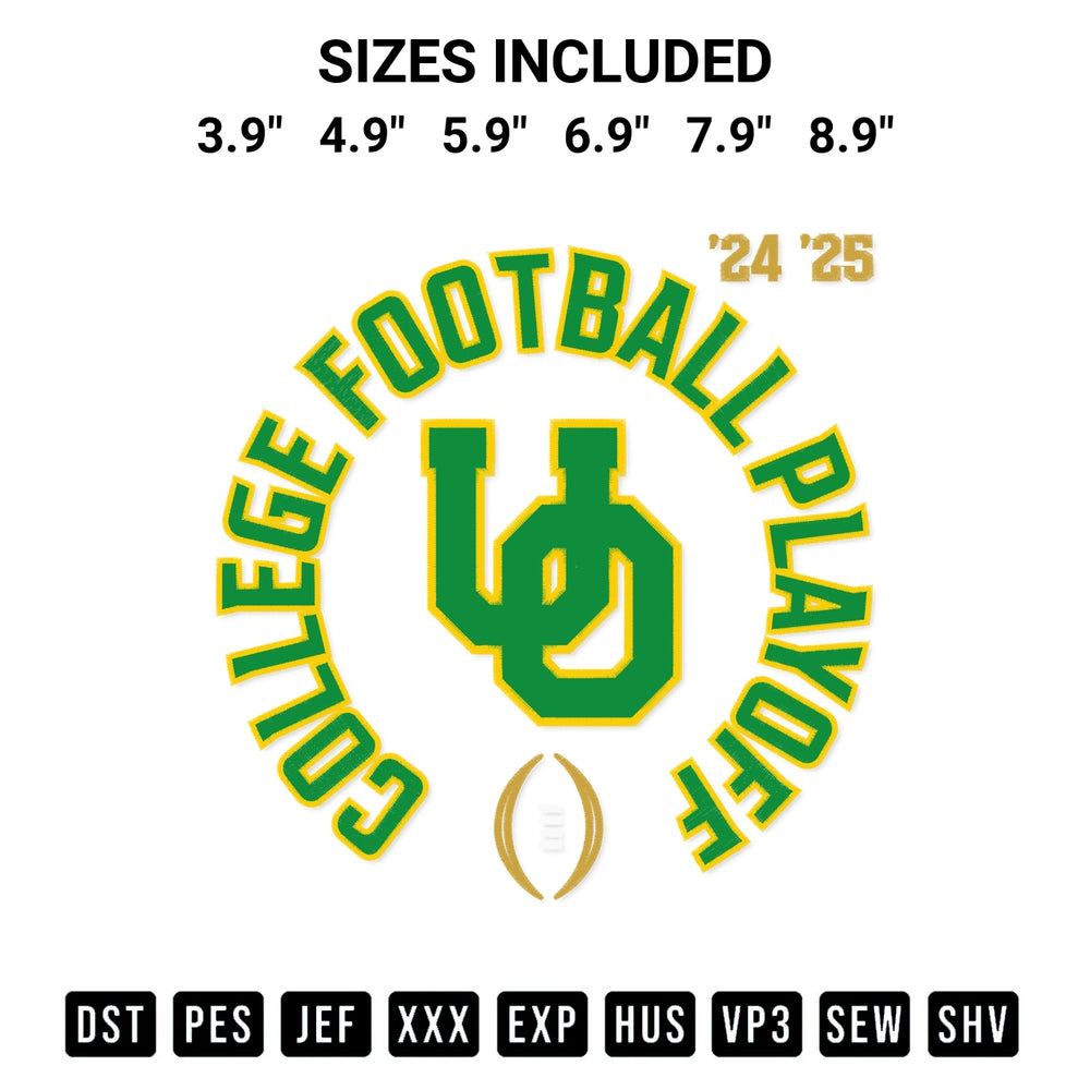 Discover the perfect addition to your crafting collection: Oregon Ducks 2024 2025 Embroidery Design embroidery file. Instantly available at Designspacks.com. Available sizes: 3.9", 4.9", 5.9", 6.9", 7.9", 8.9".