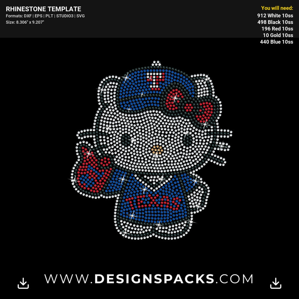 Hello Kitty Texas Rangers Rhinestone Digital Template