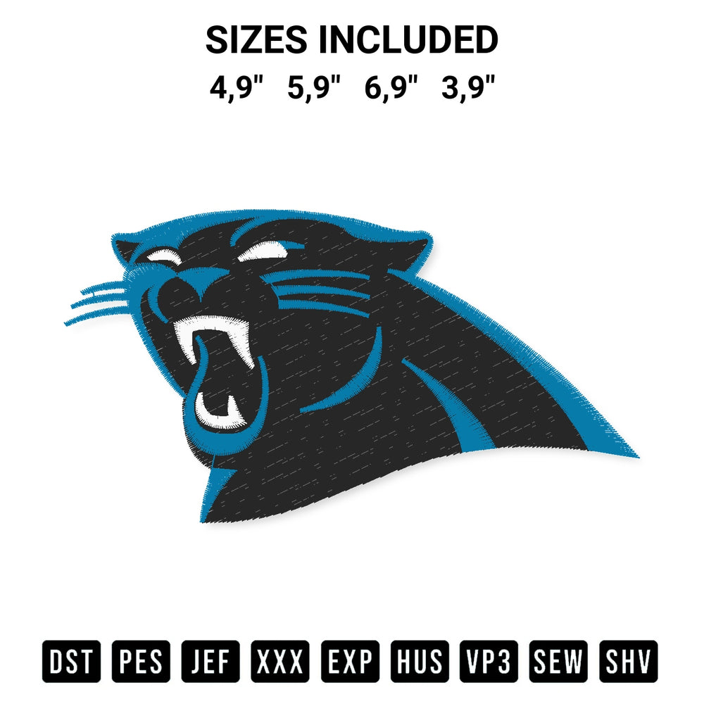 Get the Carolina Panthers Logo Embroidery Design embroidery design for your custom crafts! Premium digitized files available for instant download at Designspacks.com. Available sizes: 4,9", 5,9", 6,9", 3,9".