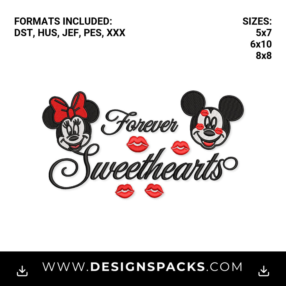 Forever Sweethearts Mickey Minnie Kisses Embroidery Design - Instant digital download pattern at Designspacks.com