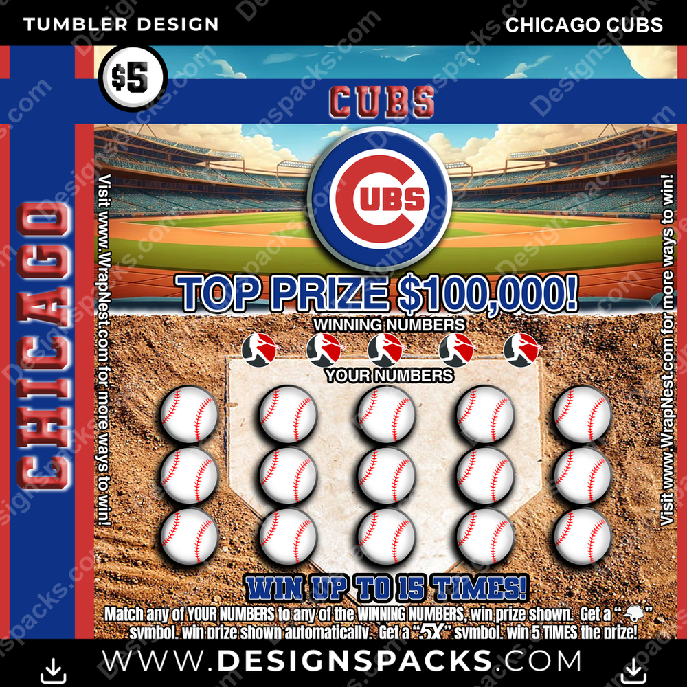 Baseball Lottery Ticket Chicago Cubs Tumbler Digital Wrap Design