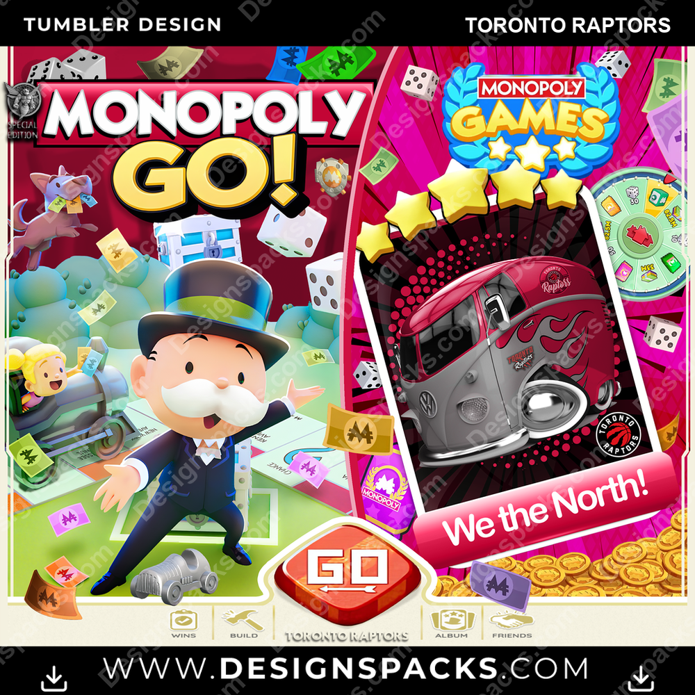 Basketball Monopoly Go! Toronto Raptors Tumbler Digital Wrap Design