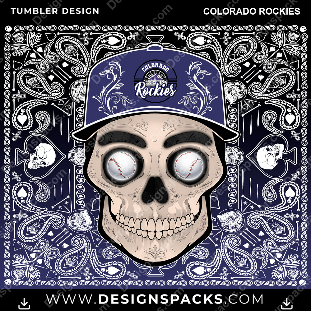 Baseball Skull Handkerchief Colorado Rockies Tumbler Digital Wrap Design