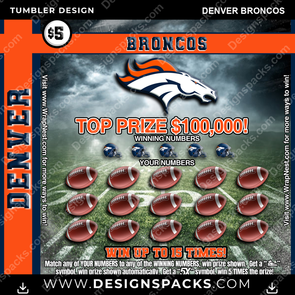 Football Lottery Ticket Denver Broncos NFL Football Tumbler Digital Wrap Design Download