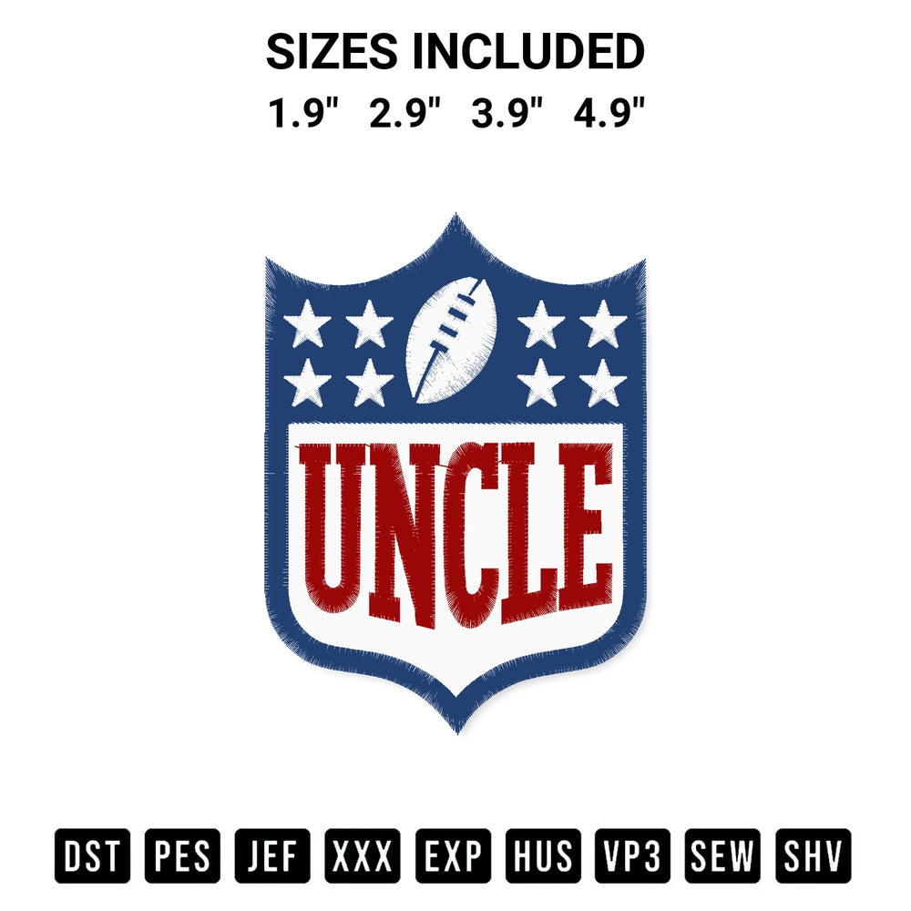 Discover the perfect addition to your crafting collection: Uncle Football Logo Embroidery Design embroidery file. Instantly available at Designspacks.com. Available sizes: 1.9", 2.9", 3.9", 4.9".