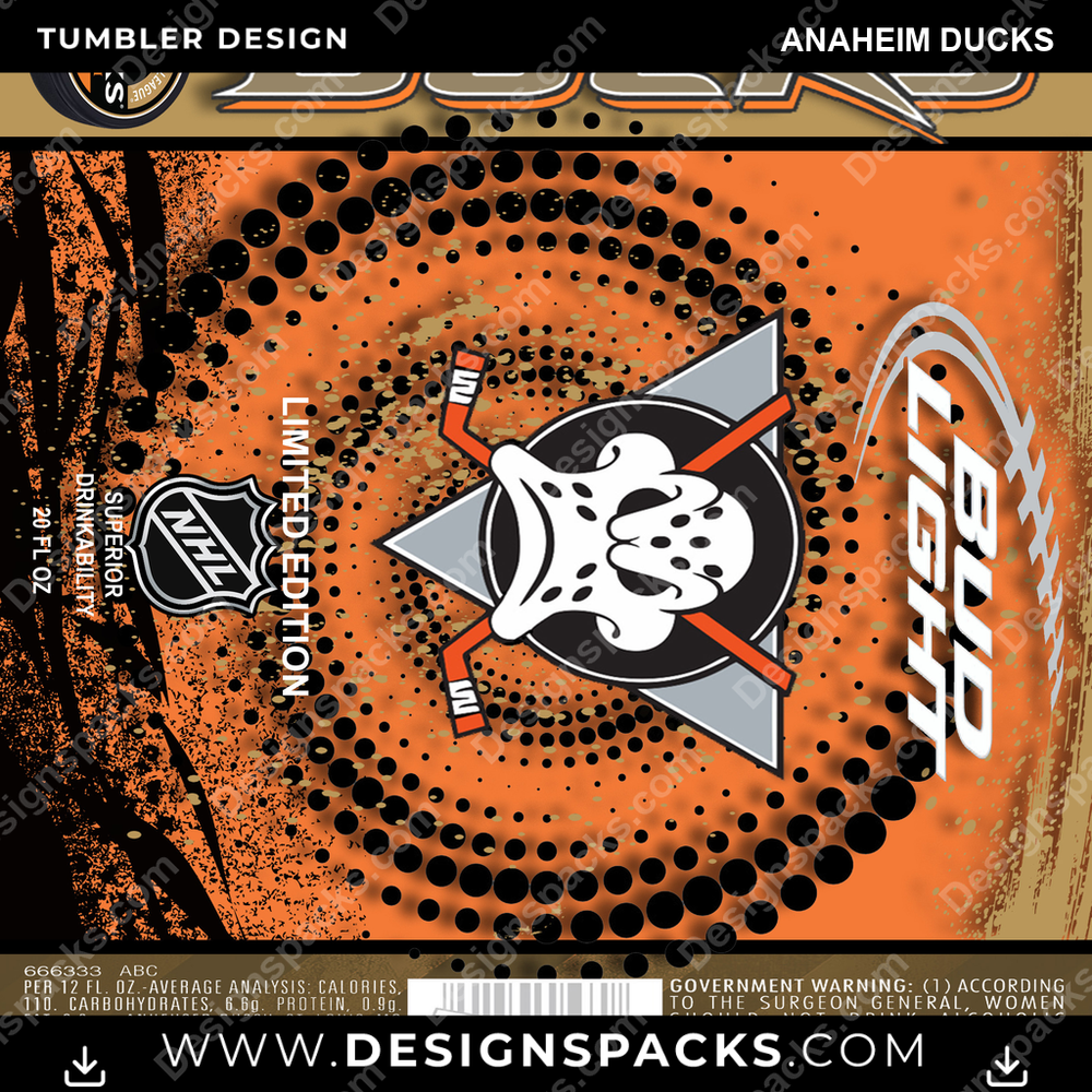 Ice Hockey Bud Anaheim Ducks Tumbler Digital Wrap Design