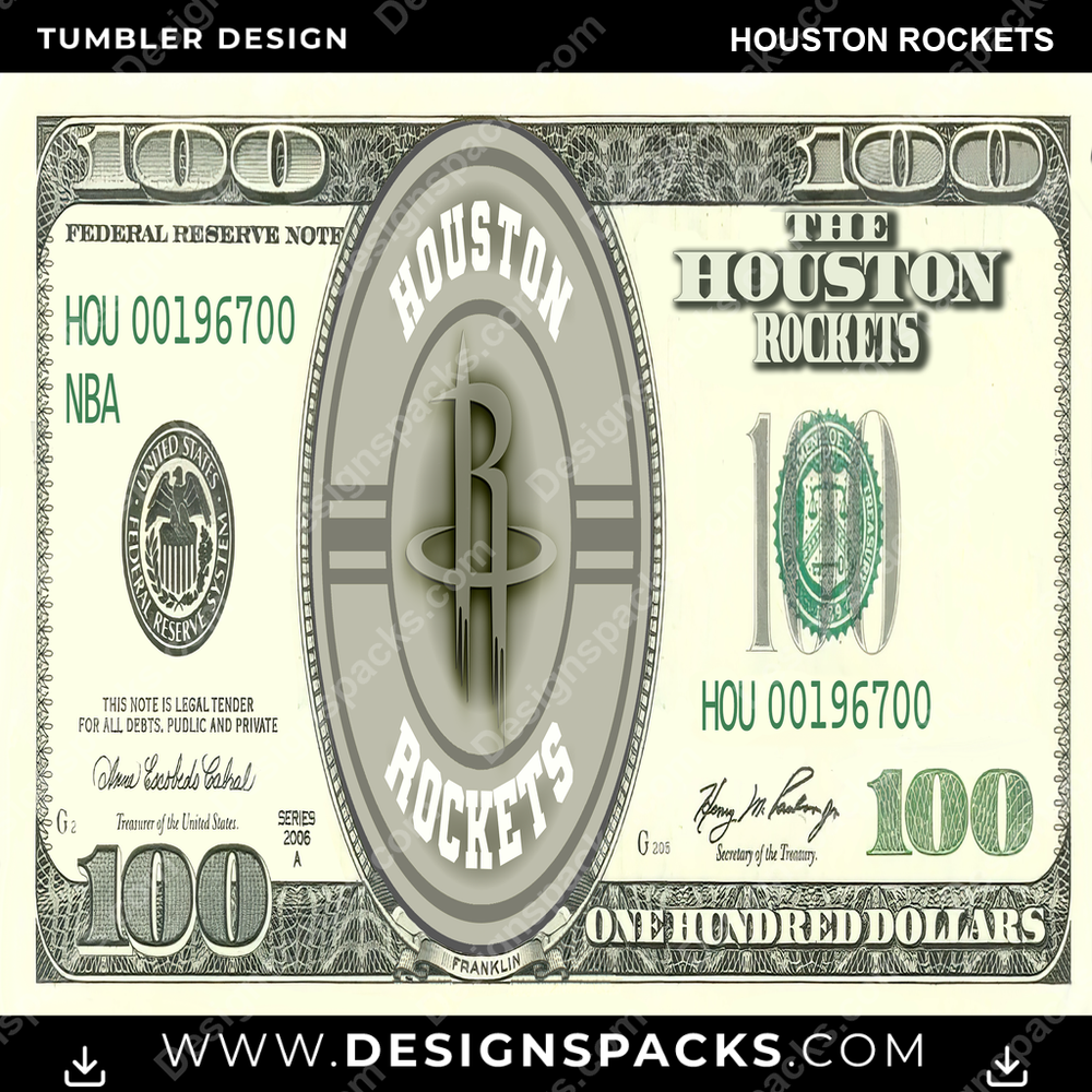 Basketball 100 Dollar Bill Houston Rockets Tumbler Digital Wrap Design