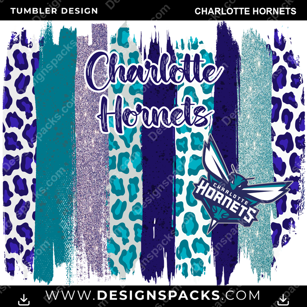 Basketball Brush Strokes Charlotte Hornets NBA Basketball Tumbler Digital Wrap Design Download