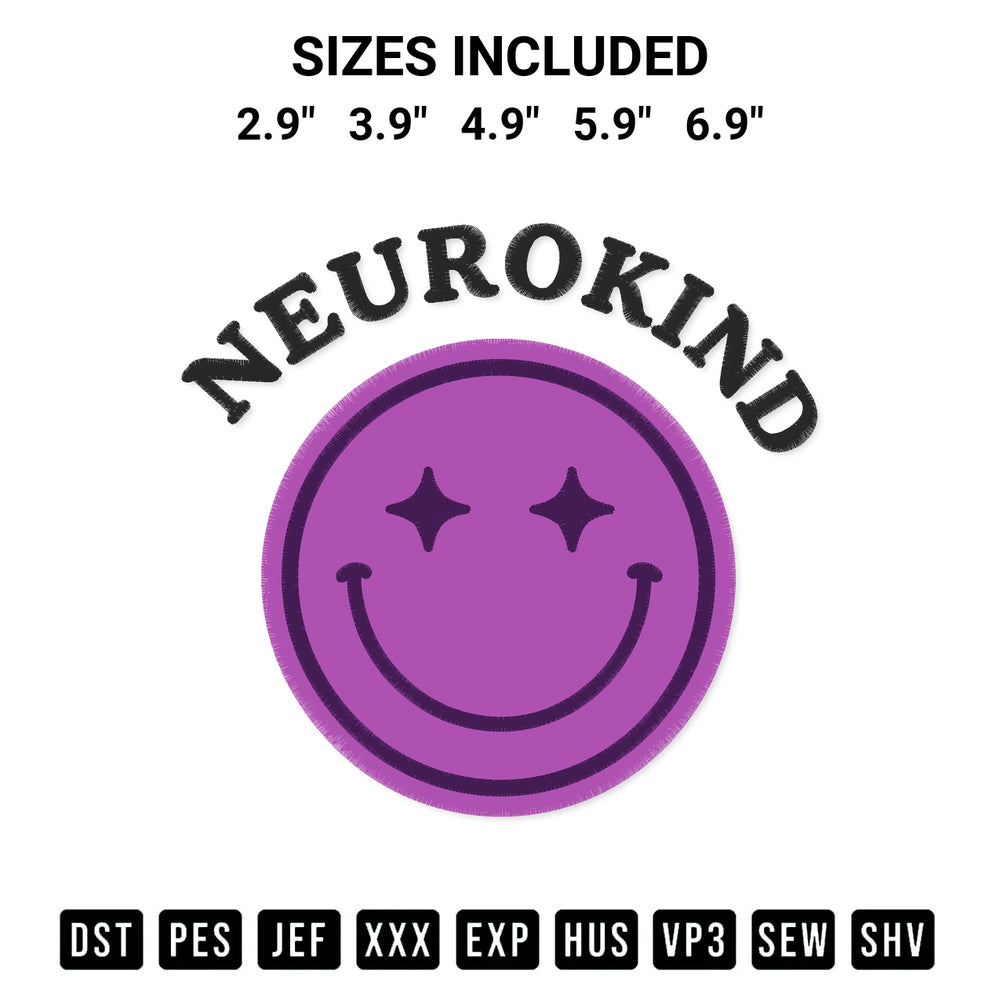 Add a unique touch to your apparel with the Neurokind Smiley Face Embroidery Design embroidery file. Premium instant download available now on Designspacks.com. Available sizes: 2.9", 3.9", 4.9", 5.9", 6.9".