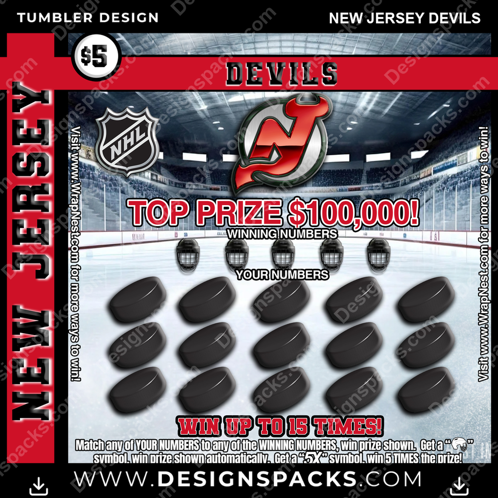 Ice Hockey Lottery Ticket New Jersey Devils Tumbler Digital Wrap Design