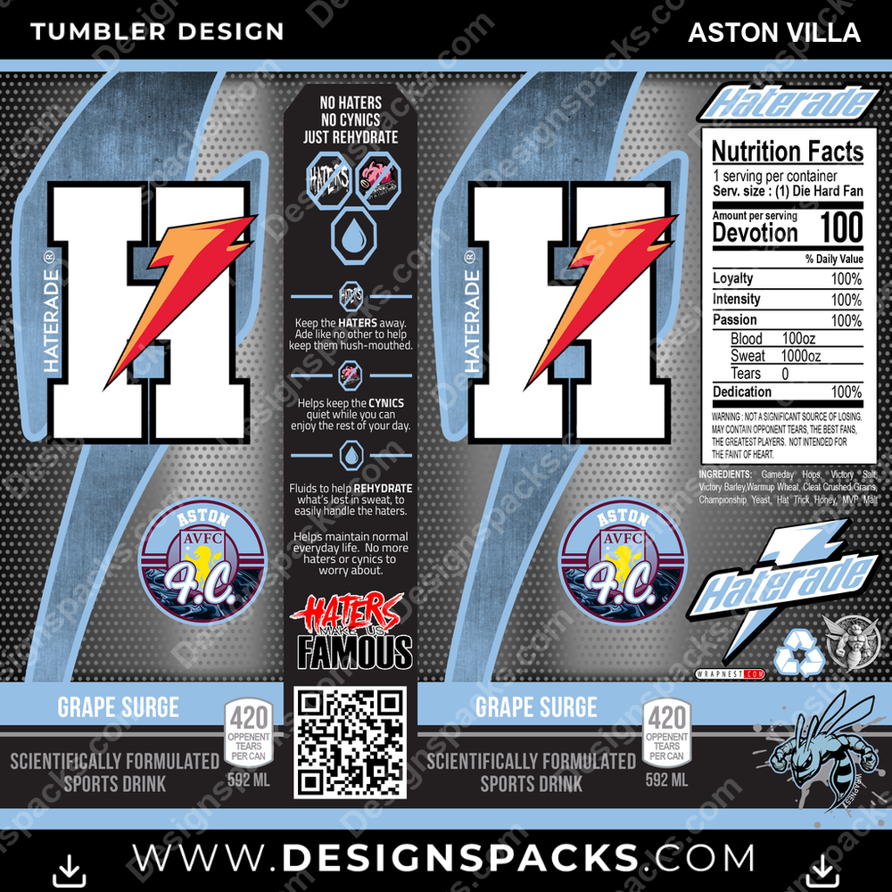 Soccer UK Haterade Aston Villa Tumbler Digital Wrap Design