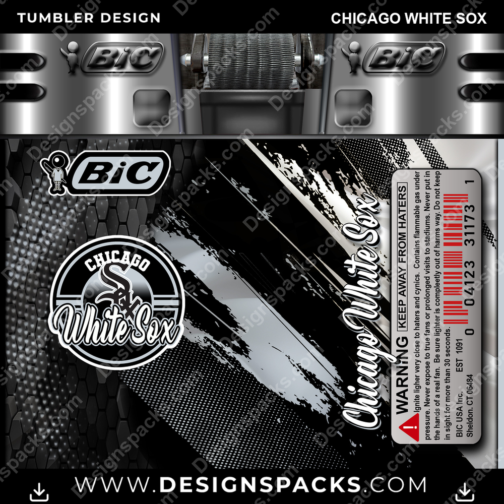 Encendedor BIC de béisbol Chicago White Sox Vaso Termo Diseño de Envoltura Digital