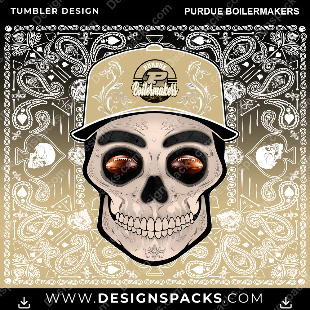 College Sport Skull Handkerchief Purdue Boilermakers NCAA College Sport Tumbler Digital Wrap Design Download