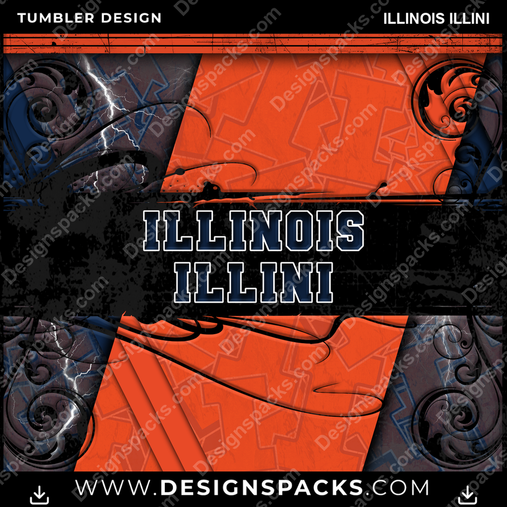 College Sport Elegant Illinois Illini Tumbler Digital Wrap Design