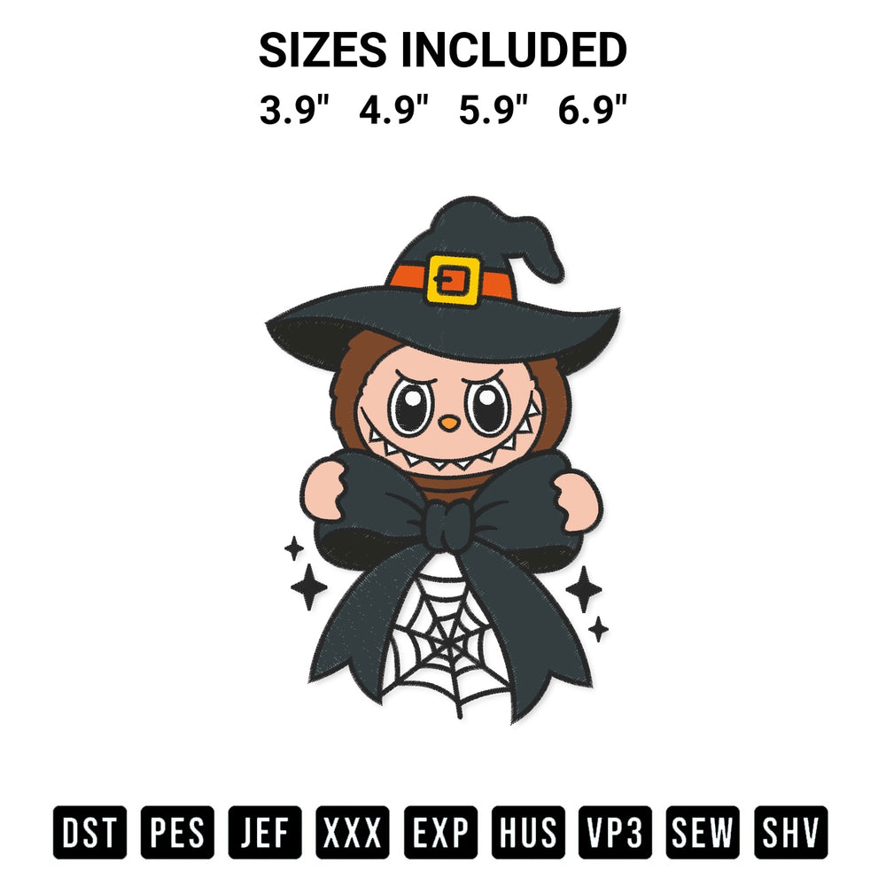 Download the Halloween Labubu Witch Coquette Embroidery Design machine embroidery design exclusively at Designspacks.com. Premium digitized pattern for apparel and DIY crafts. Available sizes: 3.9", 4.9", 5.9", 6.9".
