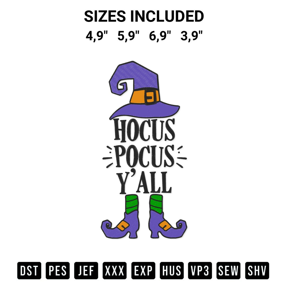 Create amazing crafts with the Elf Hocus Pocus Yall Halloween Hocus Pocus Costume Kids Gift Logo Embroidery Design embroidery file. High-quality digital download from Designspacks.com, perfect for beginners and pros. Available sizes: 4,9", 5,9", 6,9", 3,9".