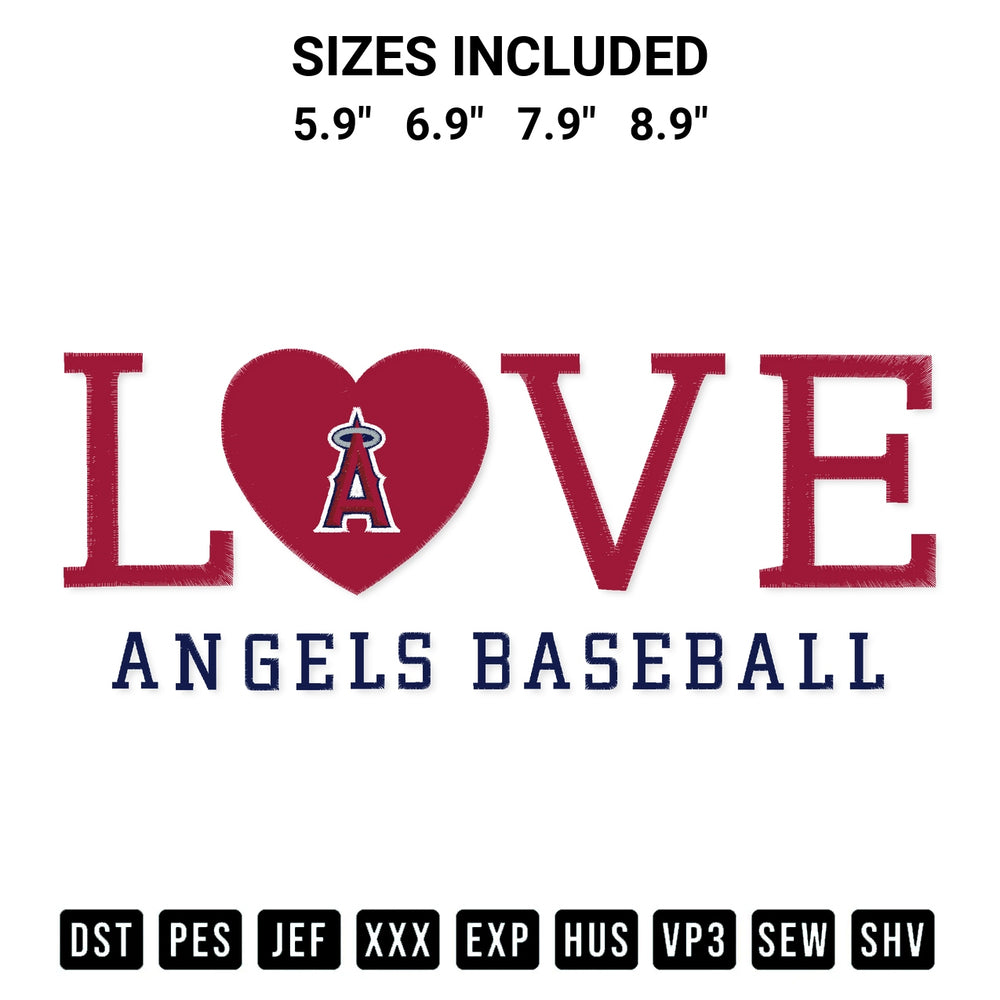 Stitch like a pro with the Mlb Los Angeles Angels Love Embroidery Design embroidery pattern from Designspacks.com. High-quality digital machine embroidery file. Available sizes: 5.9", 6.9", 7.9", 8.9".