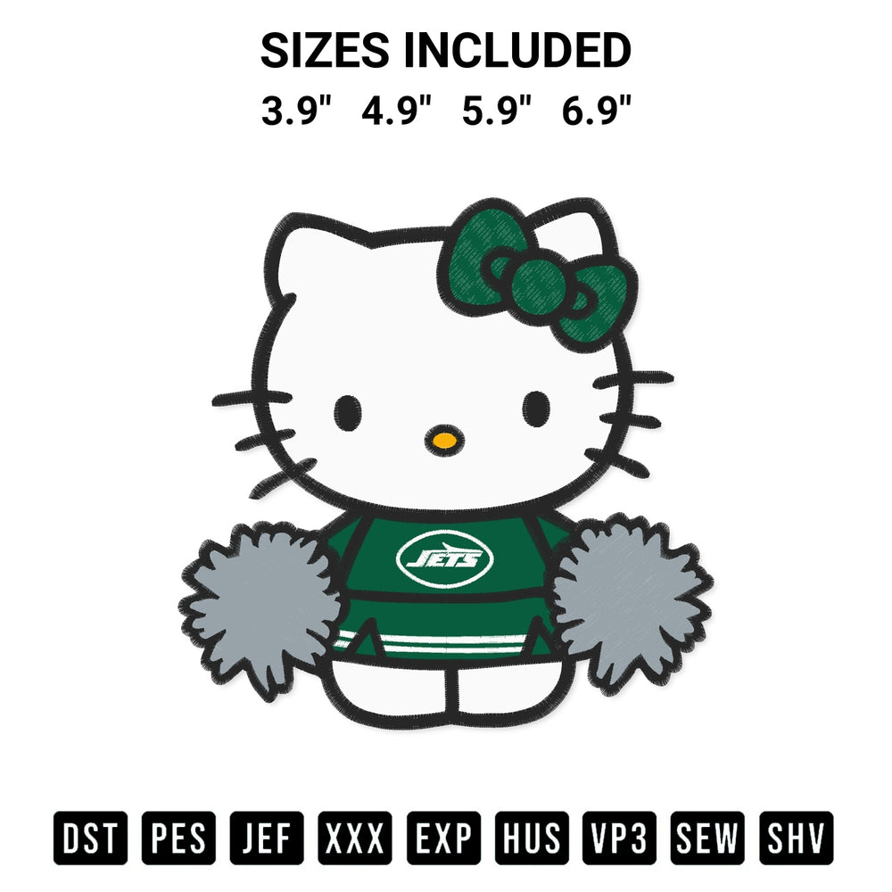 Add a unique touch to your apparel with the New York Jets Hello Kitty Cheerleader Embroidery Design embroidery file. Premium instant download available now on Designspacks.com. Available sizes: 3.9", 4.9", 5.9", 6.9".