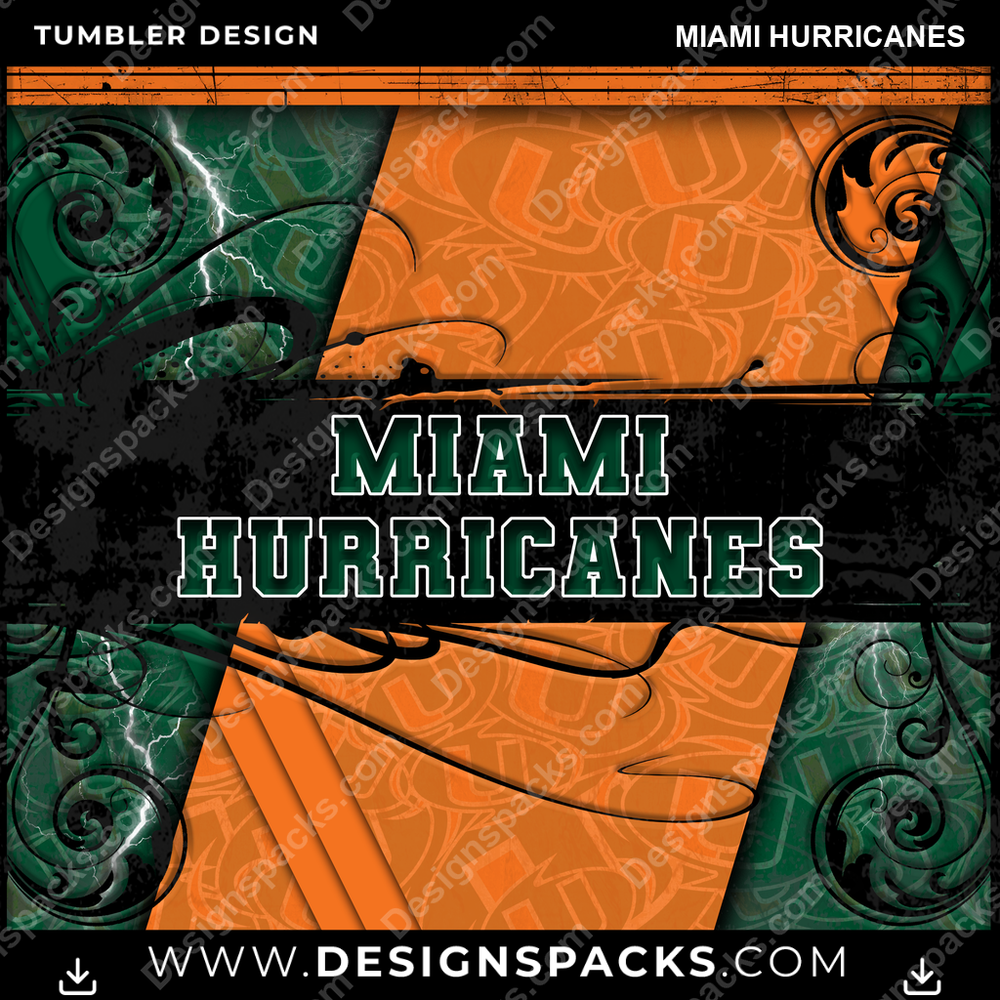 College Sport Elegant Miami Hurricanes Tumbler Digital Wrap Design
