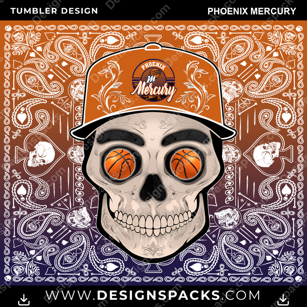 Basketball Skull Handkerchief Phoenix Mercury Tumbler Digital Wrap Design