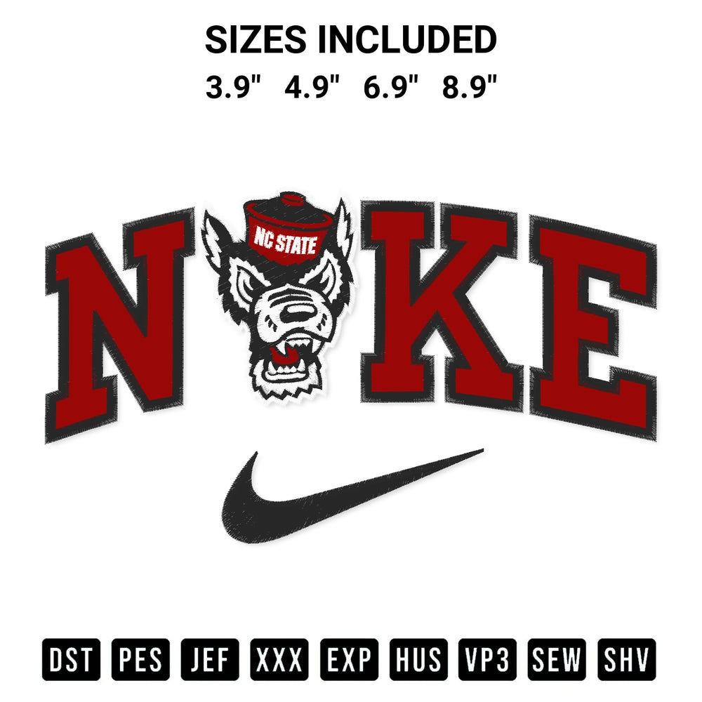 Get the Nc State Wolfpack X Nike Embroidery Design embroidery design for your custom crafts! Premium digitized files available for instant download at Designspacks.com. Available sizes: 3.9", 4.9", 6.9", 8.9".