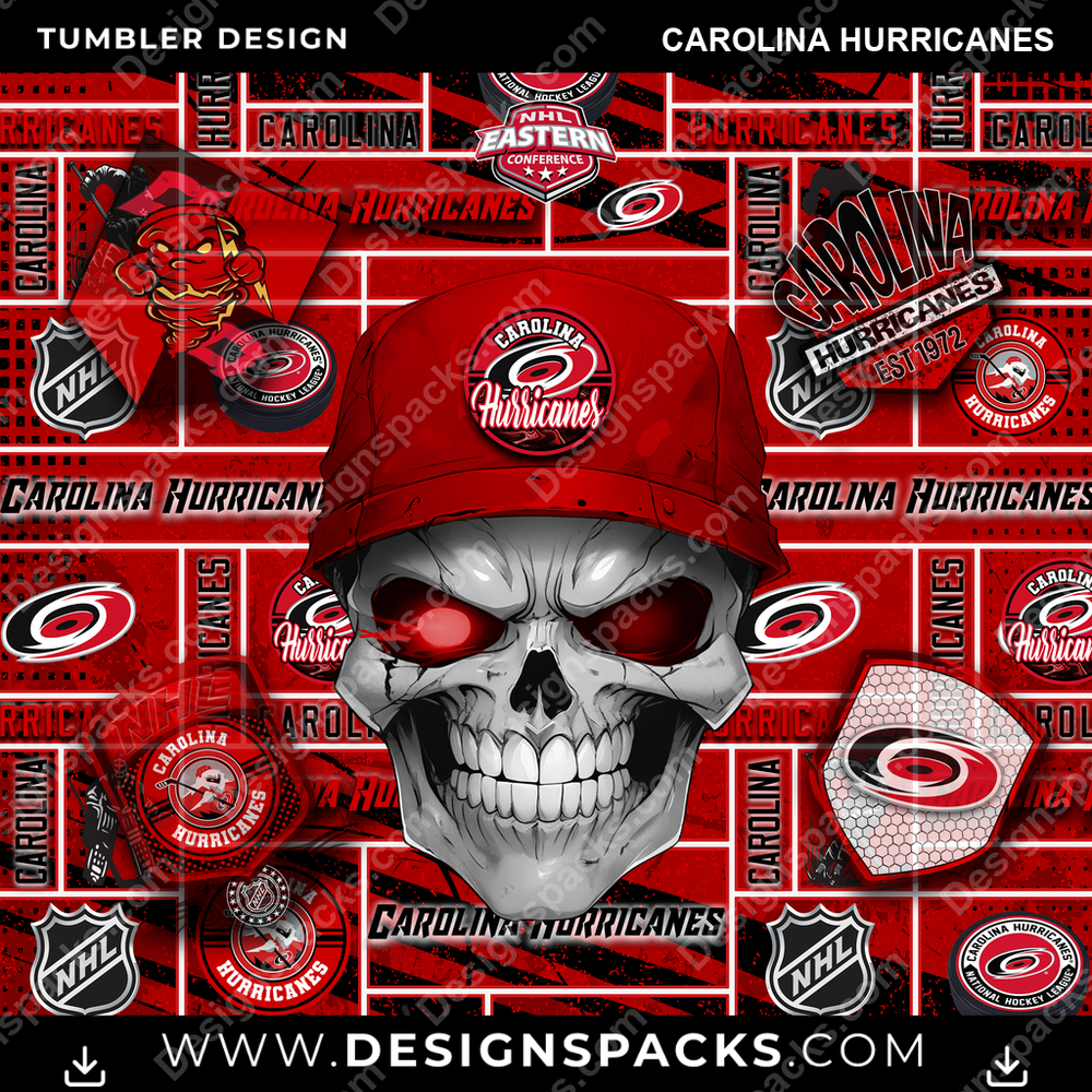 Hockey Skull Carolina Hurricanes Tumbler Digital Wrap Design