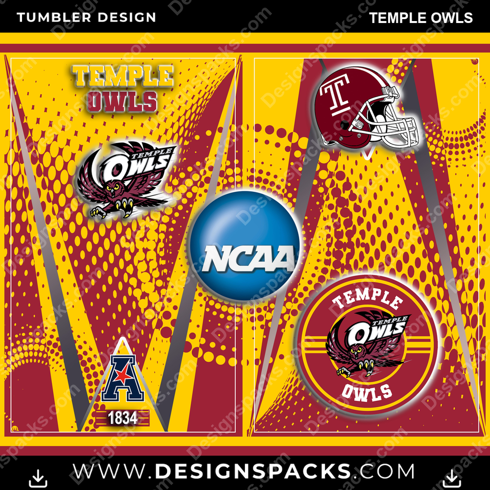 College Sport Team Logo Temple Owls NCAA College Sport Tumbler Digital Wrap Design Download