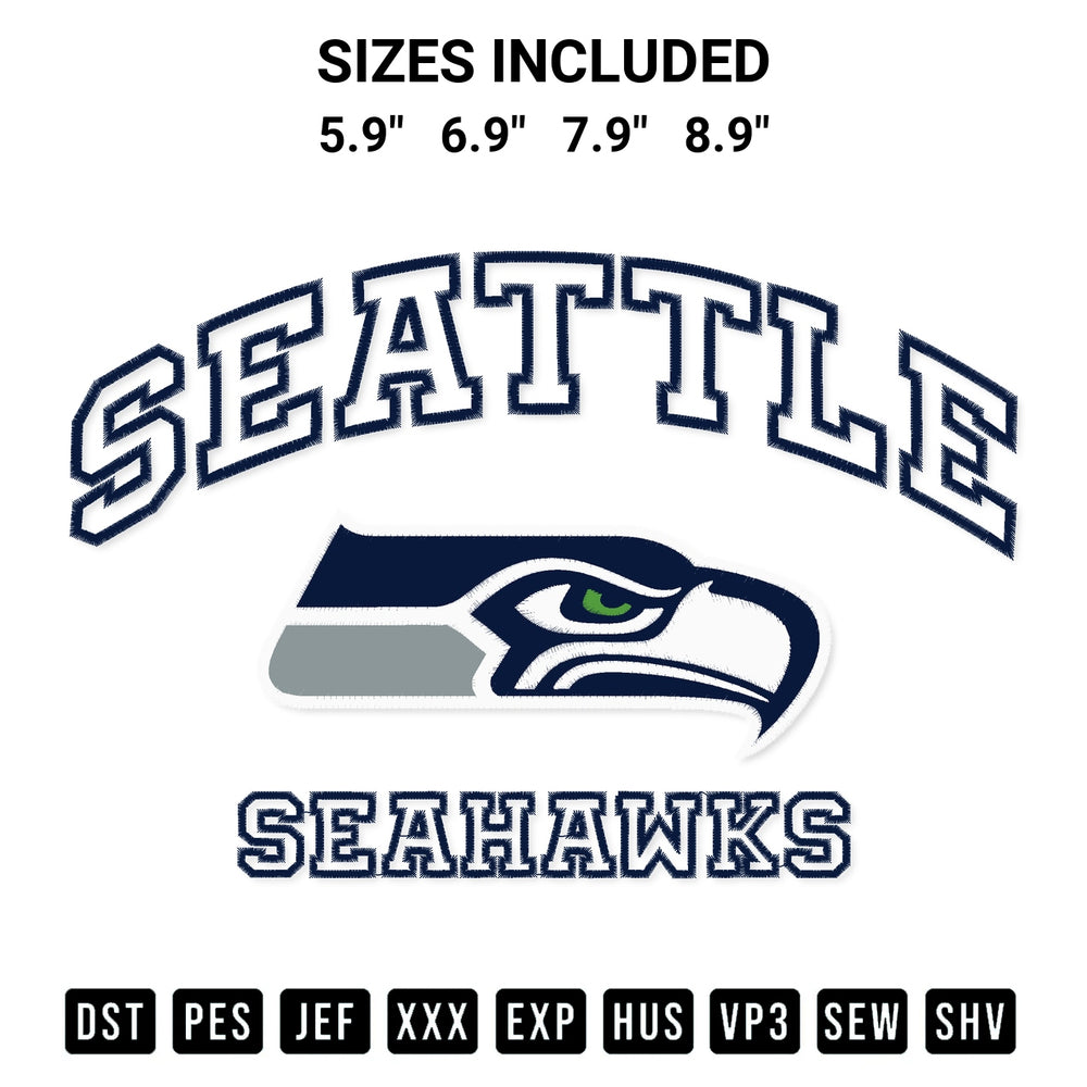 Discover the perfect addition to your crafting collection: Seattle Seahawks Embroidery Design embroidery file. Instantly available at Designspacks.com. Available sizes: 5.9", 6.9", 7.9", 8.9".