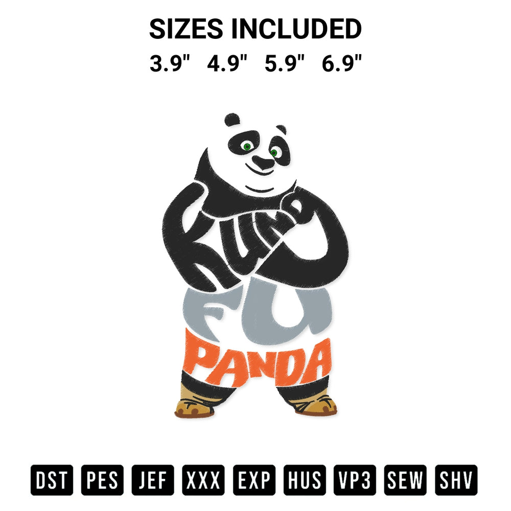 Transform your fabrics with the Kung Fu Panda Typography Embroidery Design embroidery design. Instant access to premium digitized patterns at Designspacks.com. Available sizes: 3.9", 4.9", 5.9", 6.9".