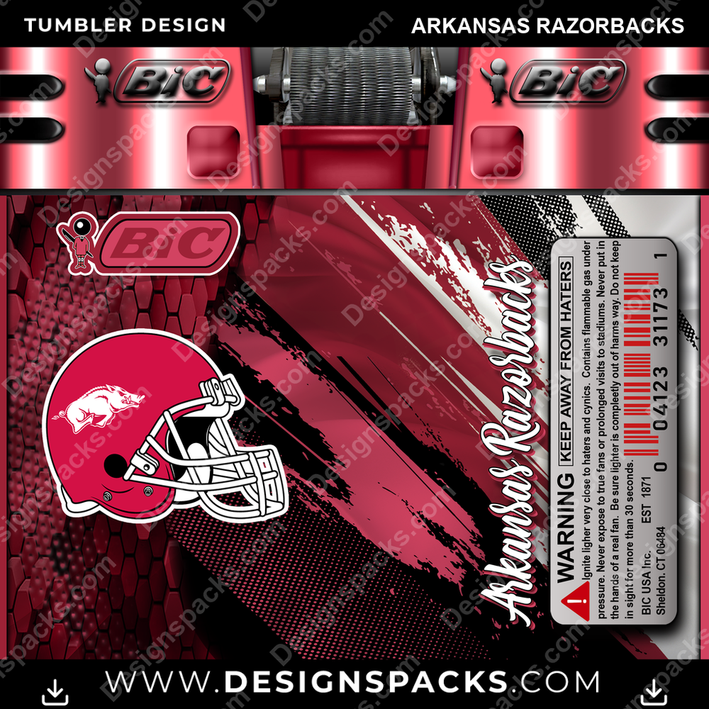 College Sport BIC Lighter Arkansas Razorbacks Tumbler Digital Wrap Design