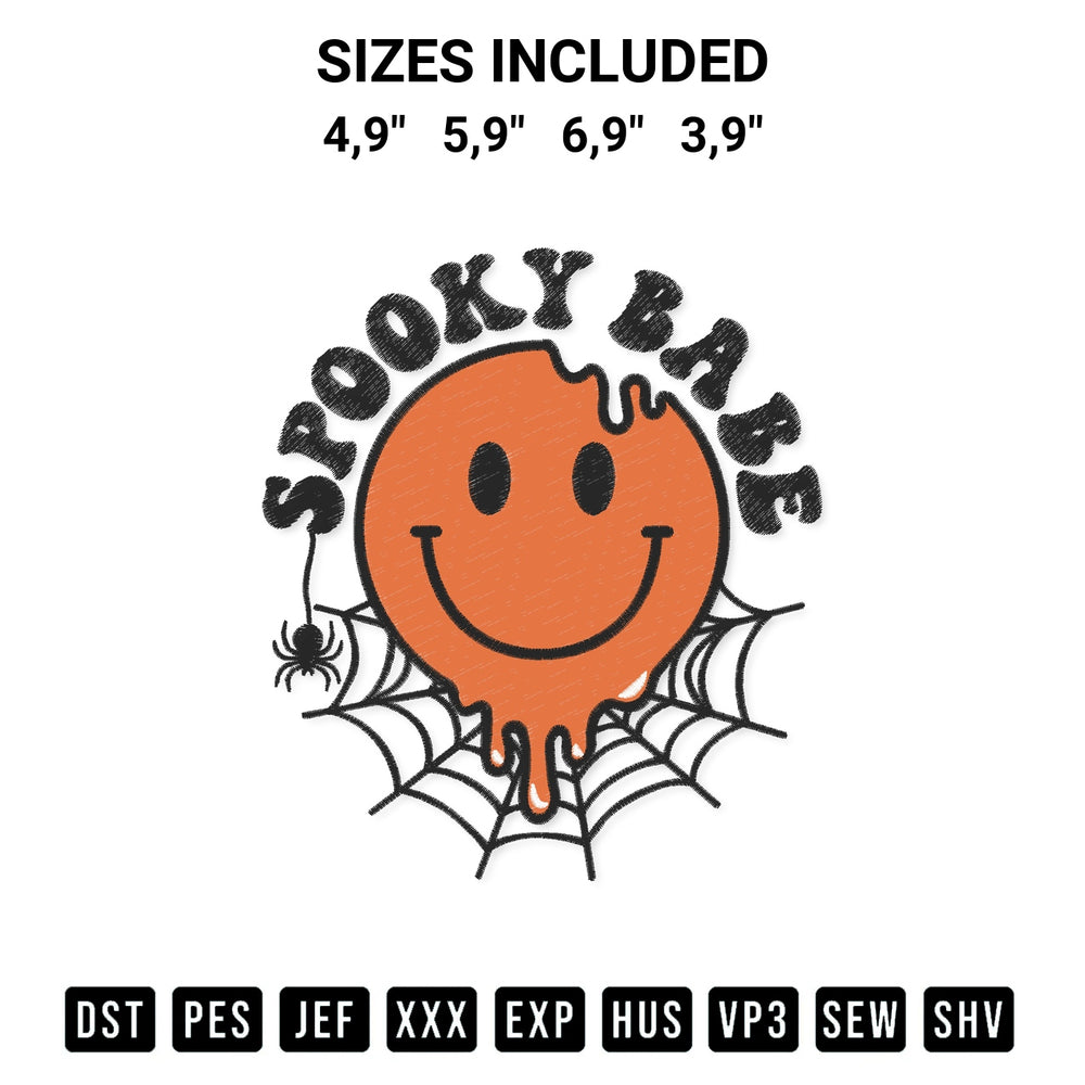 Shop the Spooky Babe Retro Happy Halloween Mom Spooky Quote Funny Logo Embroidery Design machine embroidery pattern at Designspacks.com. Beautifully digitized for flawless stitching on any fabric. Available sizes: 4,9", 5,9", 6,9", 3,9".