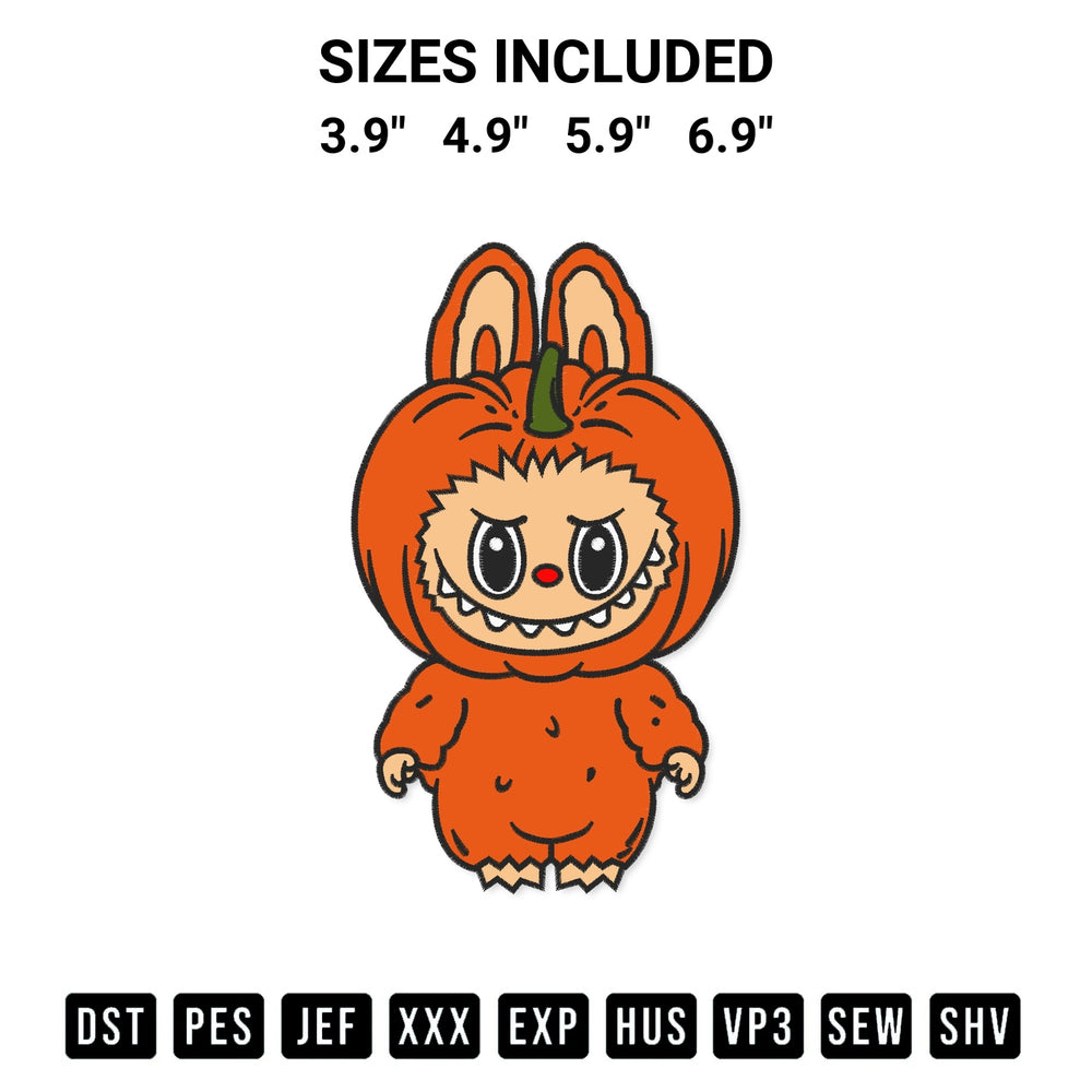 Looking for the perfect pattern? Download the Pumpkin Labubu Embroidery Design embroidery design today at Designspacks.com. Crisp, clean stitching guaranteed. Available sizes: 3.9", 4.9", 5.9", 6.9".