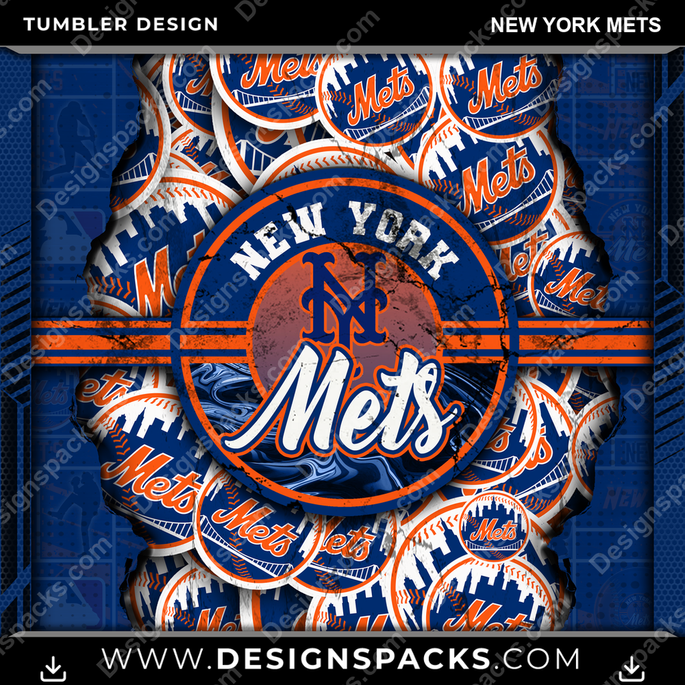 Baseball Ripped New York Mets Tumbler Digital Wrap Design