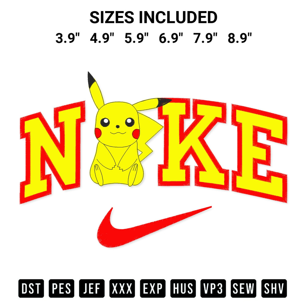 Looking for the perfect pattern? Download the Nike Pikachu Embroidery Design embroidery design today at Designspacks.com. Crisp, clean stitching guaranteed. Available sizes: 3.9", 4.9", 5.9", 6.9", 7.9", 8.9".
