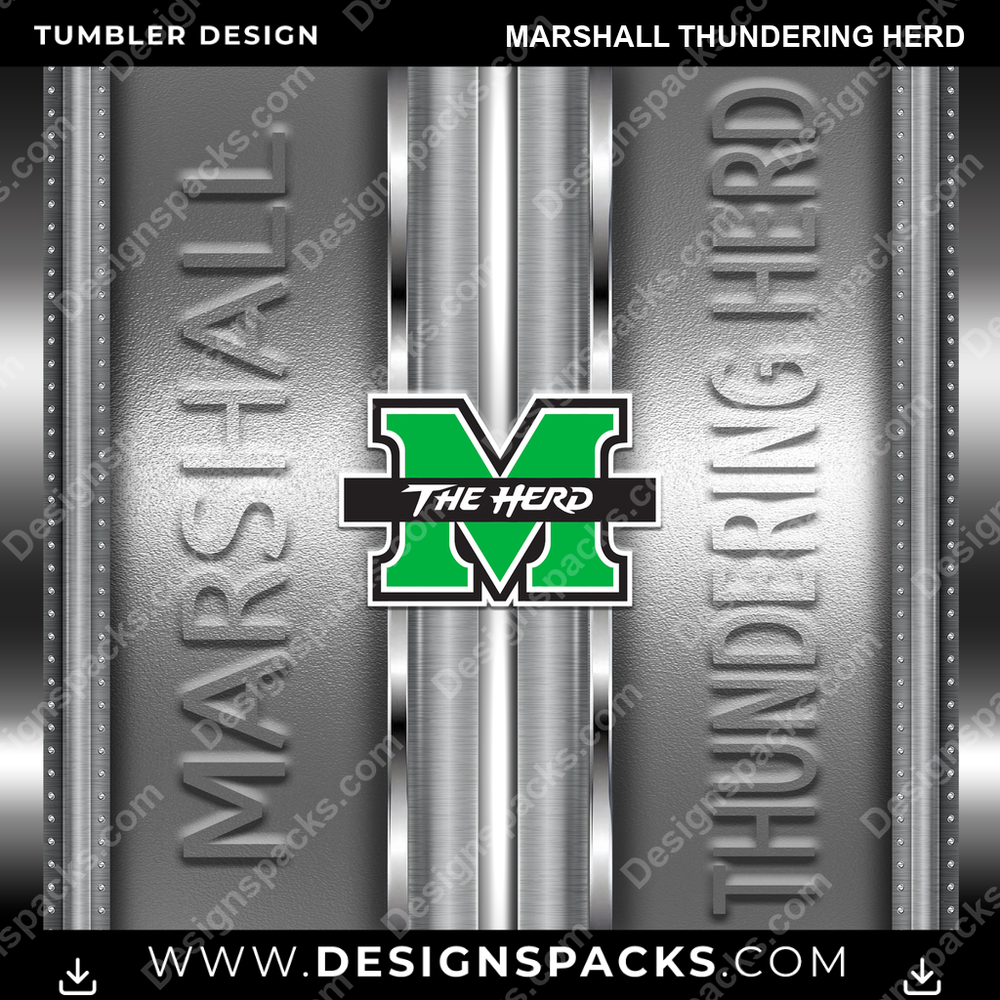 College Sport Metallic Marshall Thundering Herd Tumbler Digital Wrap Design