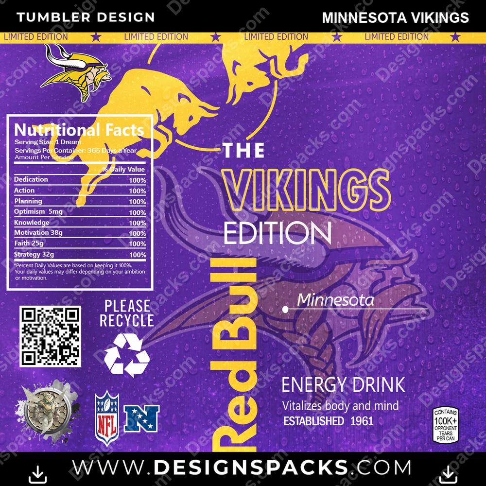 Football Red Bull Minnesota Vikings NFL Football Tumbler Digital Wrap Design Download