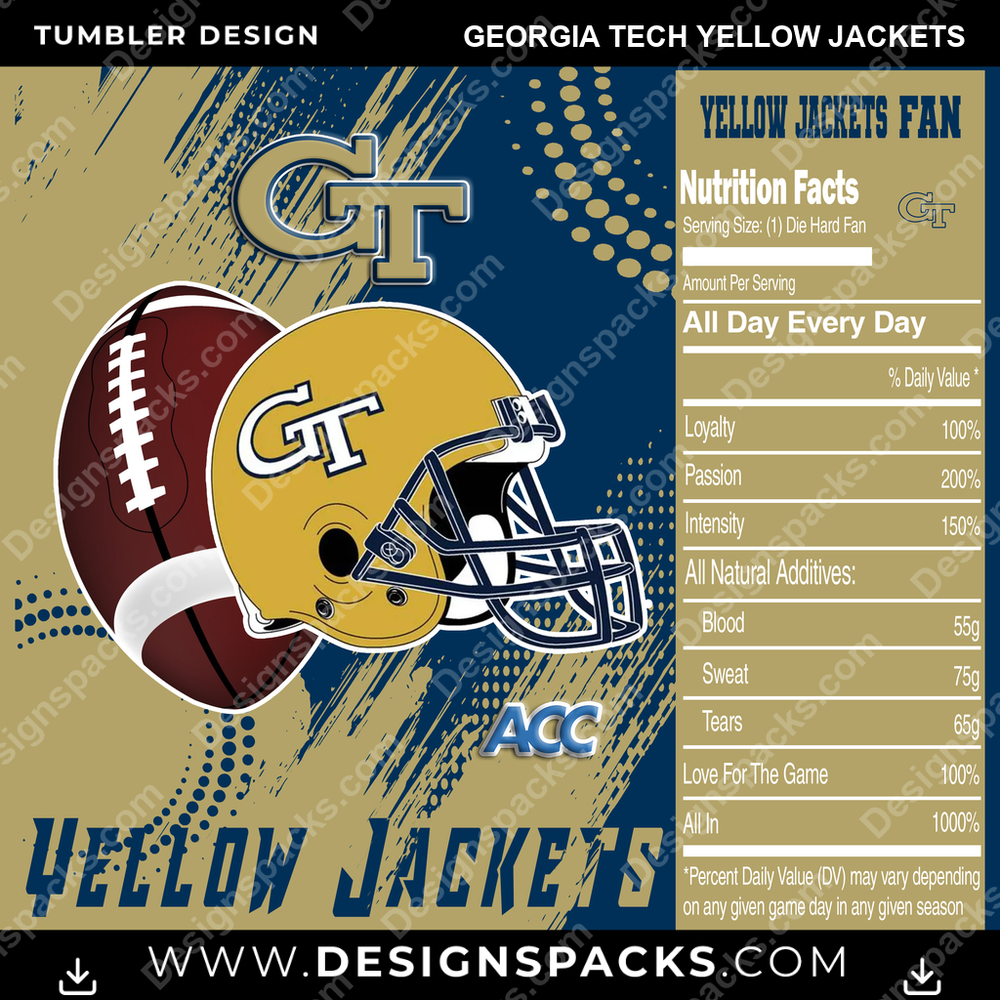 College Sport Team Fan CFB Georgia Tech Yellow Jackets NCAA College Sport Tumbler Digital Wrap Design Download