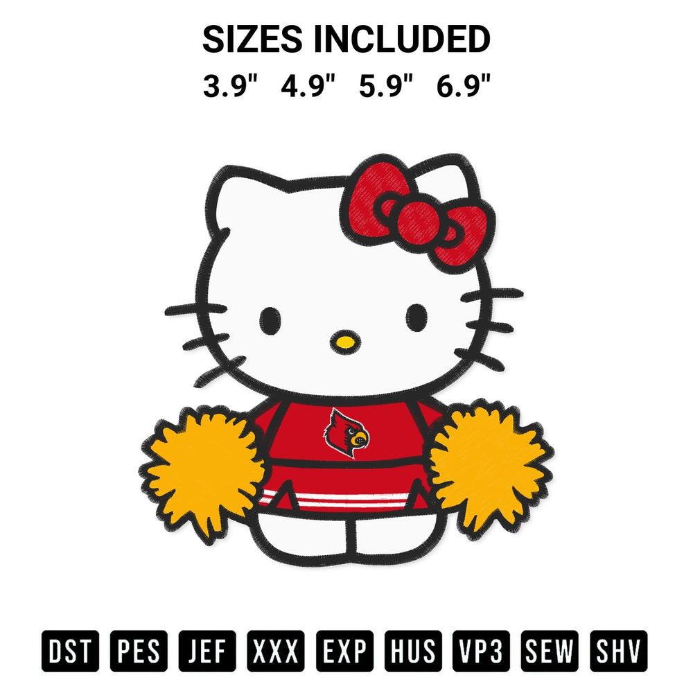 Get the Louisville Cardinals Hello Kitty Cheerleader Embroidery Design embroidery design for your custom crafts! Premium digitized files available for instant download at Designspacks.com. Available sizes: 3.9", 4.9", 5.9", 6.9".
