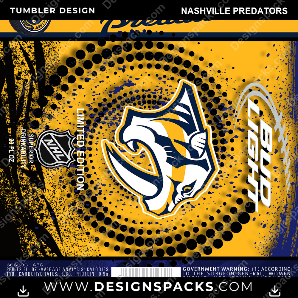 Ice Hockey Bud Nashville Predators Tumbler Digital Wrap Design