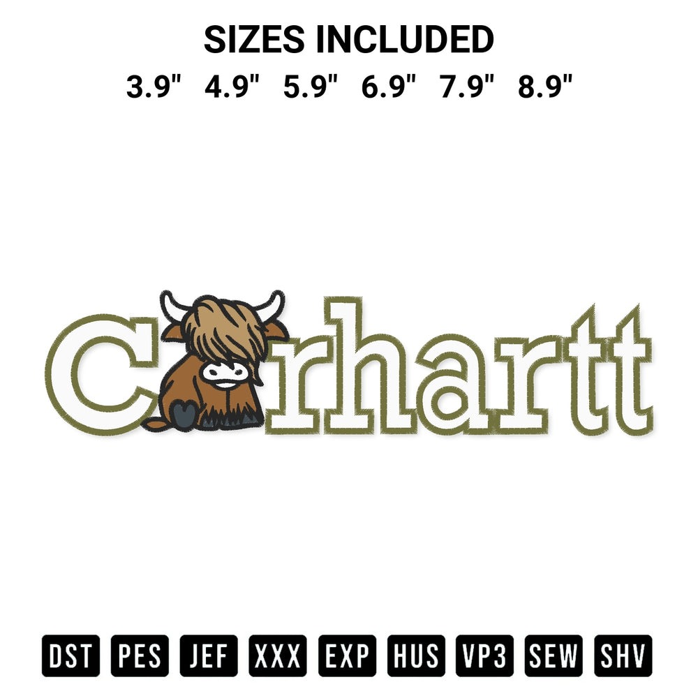 Create amazing crafts with the Carhartt Cow Embroidery Design embroidery file. High-quality digital download from Designspacks.com, perfect for beginners and pros. Available sizes: 3.9", 4.9", 5.9", 6.9", 7.9", 8.9".