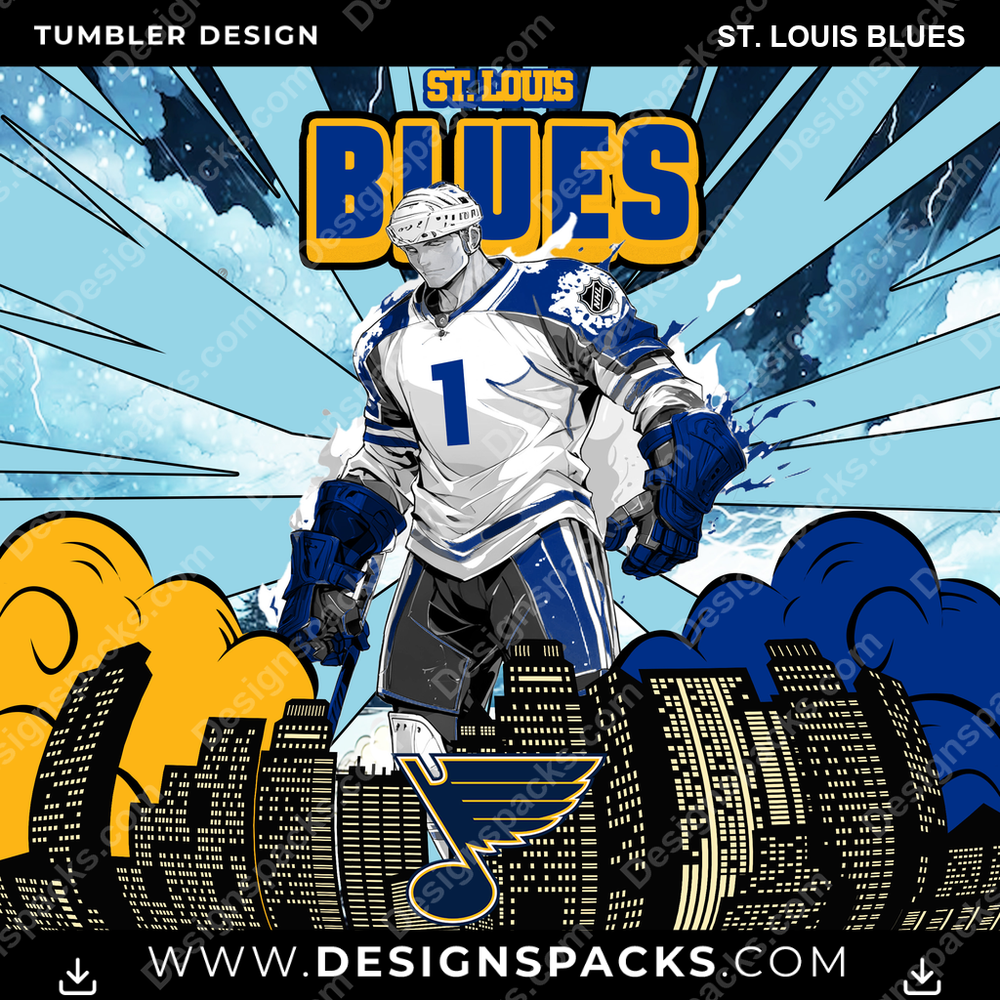 Ice Hockey Comic Cover St. Louis Blues NHL Hockey Tumbler Digital Wrap Design Download