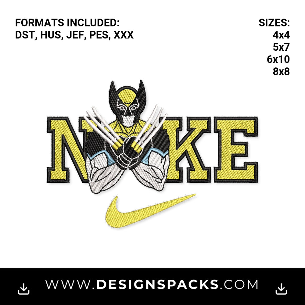 Wolverine Claws Nike Swoosh Embroidery Design - Instant digital download pattern at Designspacks.com